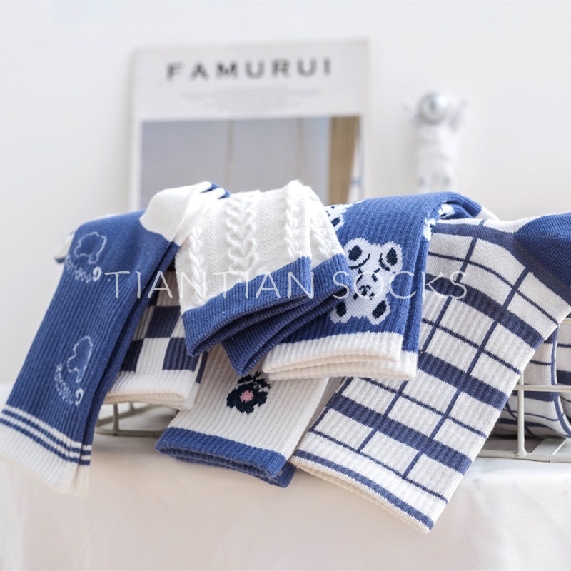 TIAN TIAN T127 Tất nữ cao cổ Đôi vớ in hình gấu dễ thương phong cách Hàn Quốc Nhật Bản cho nữ