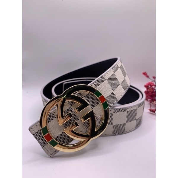 Thắt lưng caro trắng ( Mặt G ) Dây nịt nam phong cách doanh nhân thành đạt