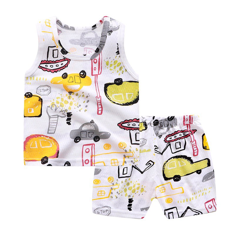Bộ áo thun phối quần short in họa tiết hoạt hình dễ thương cho bé