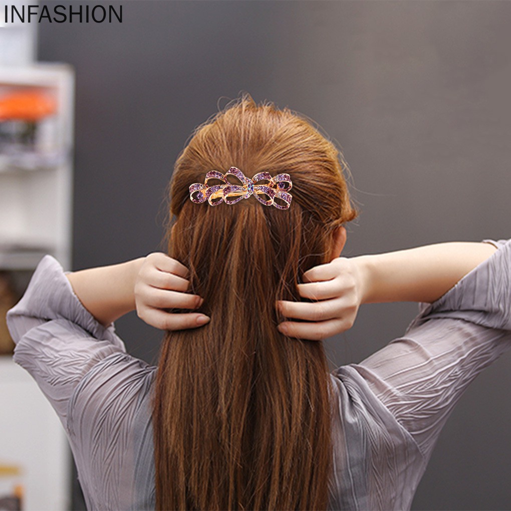 Kẹp Tóc Nơ Đính Đá Chất Liệu Hợp Kim