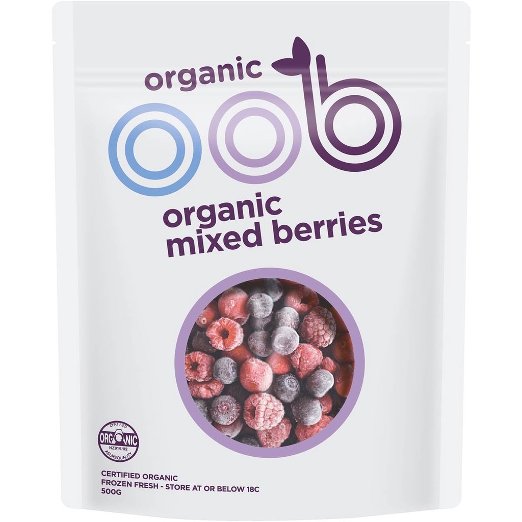 Hỗn hợp trái cây DÂU, VIỆT QUẤT, MÂM XÔI đông lạnh nhập khẩu New Zealand Oob organic Mixed berries 500g