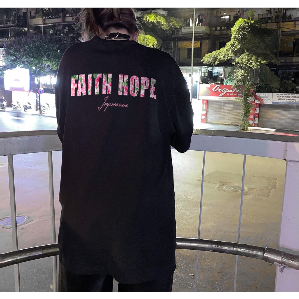 Áo thun nam nữ tay lỡ FAITH & HOPE in 2 mặt vải cotton cao cấp - GW Shop