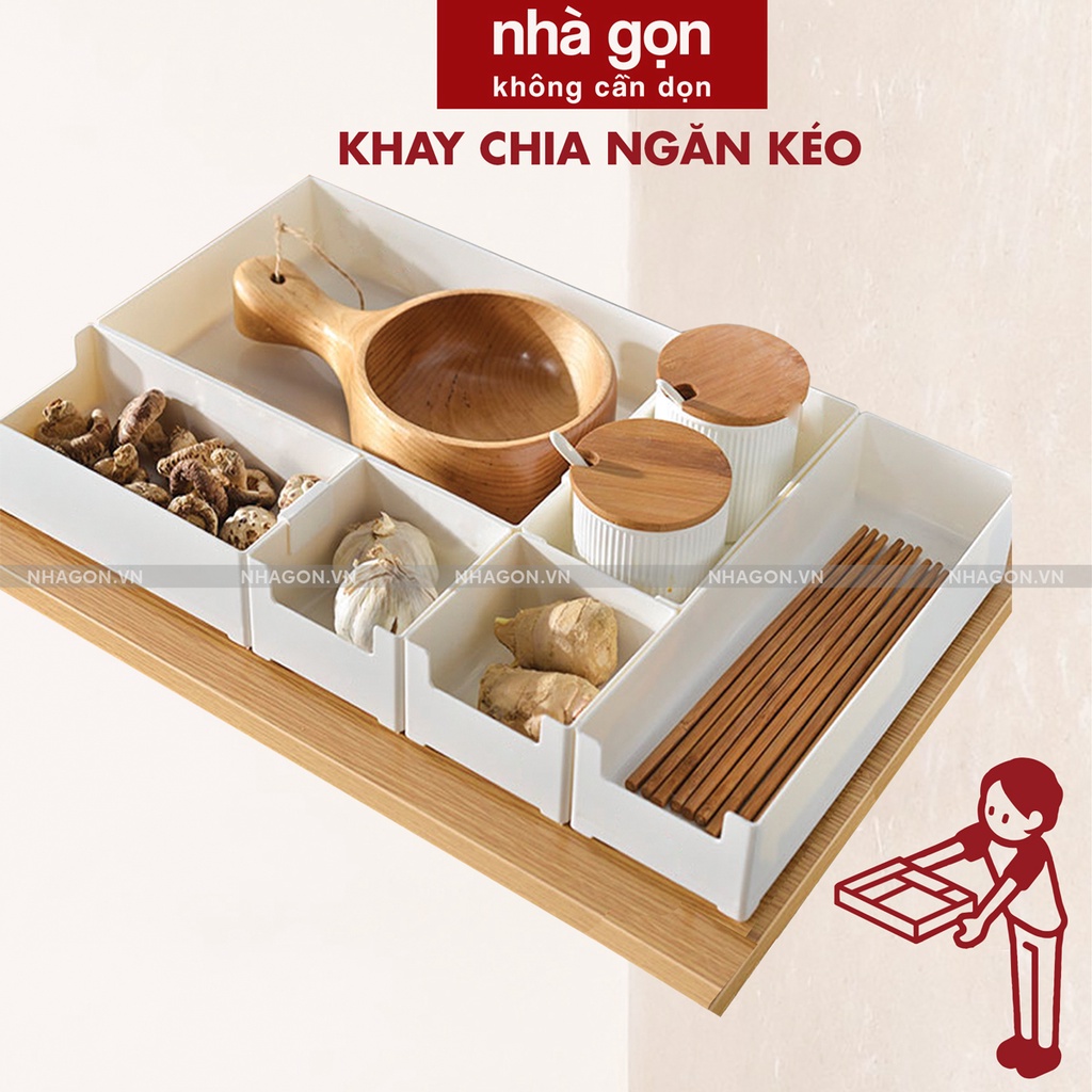 Bộ Khay Chia Ngăn Kéo Tủ Nhiều Size màu trắng, dễ sử dụng gọn gàng nhựa bền - NHÀ GỌN KHÔNG CẦN DỌN | BigBuy360 - bigbuy360.vn