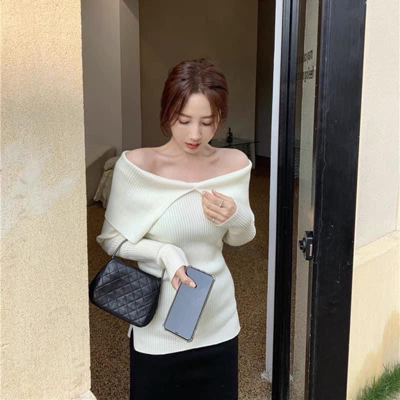 ÁO LEN TRỄ VAI CỔ XẺ PHONG CÁCH HÀN QUỐC ❤️ SALE SOCK ❤️ hàng quảng châu cực đẹp