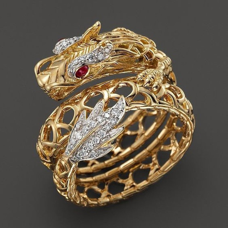 Nhẫn hình rồng đính đá phong cách vintage sang trọng thời trang cho nam