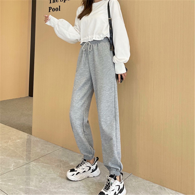 Quần thể thao Jogger dành cho phụ nữ mặc mùa xuân và mùa thu quần thể thao cạp cao lưng rộng N145