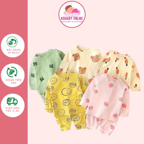 Bộ Đồ Dài Tay Bé Gái Minky Mom Hình rau củ quả Vải Cotton, Đồ Bộ Cho Bé Gái Mặc Nhà Thu Đông Kidbabyonline K145