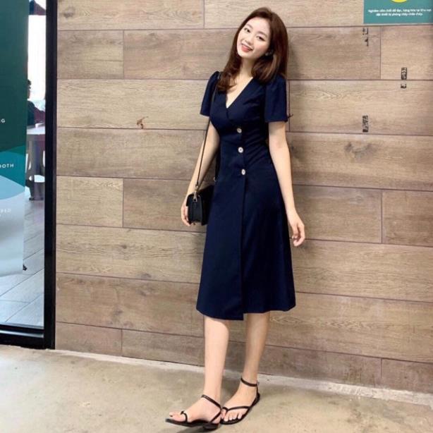 Đầm váy cổ v nút dừa 2 màu (kèm hình thật) | BigBuy360 - bigbuy360.vn