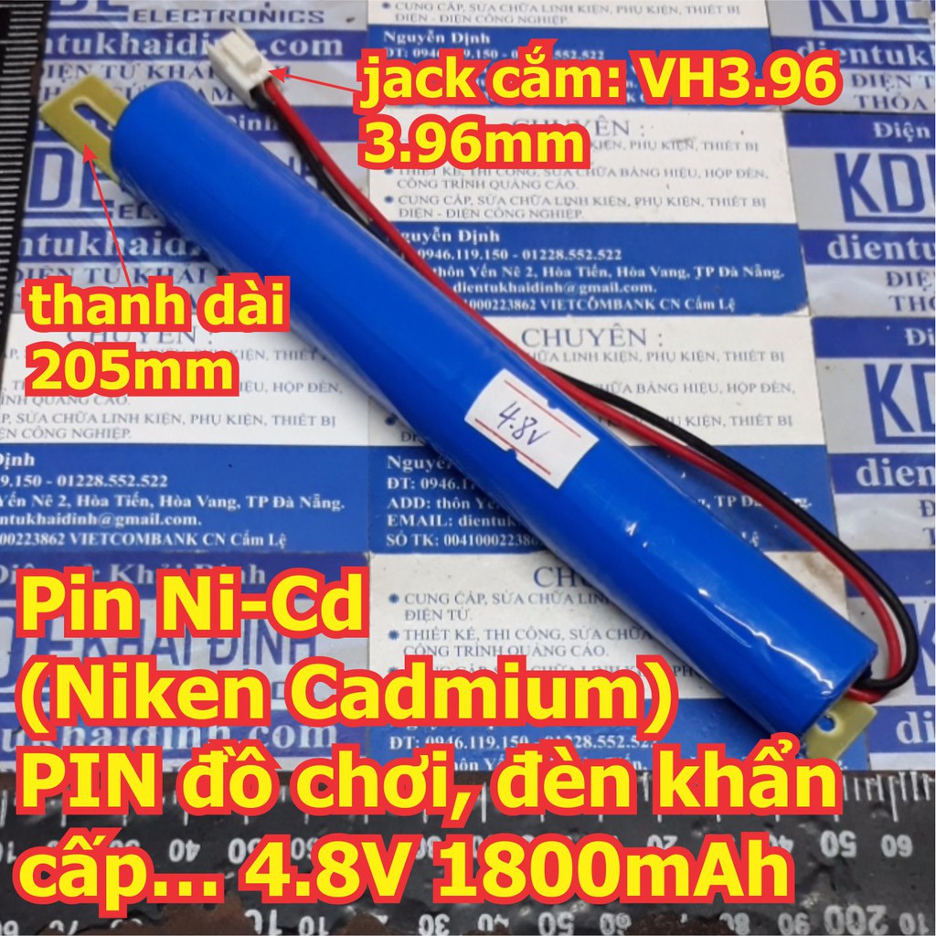 Pin Ni-Cd (Niken Cadmium) PIN đồ chơi, đèn khẩn cấp… 4.8V 1800mAh, 170x22x22mm kde6265