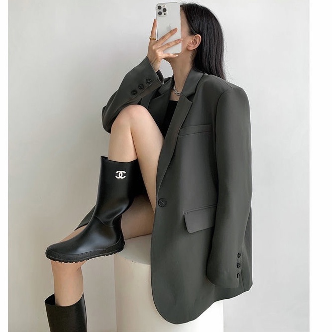 【high quality】Áo Khoác blazer Cỡ Lớn Màu Đen / Xám Thời Trang Sang Trọng Cho Nữ