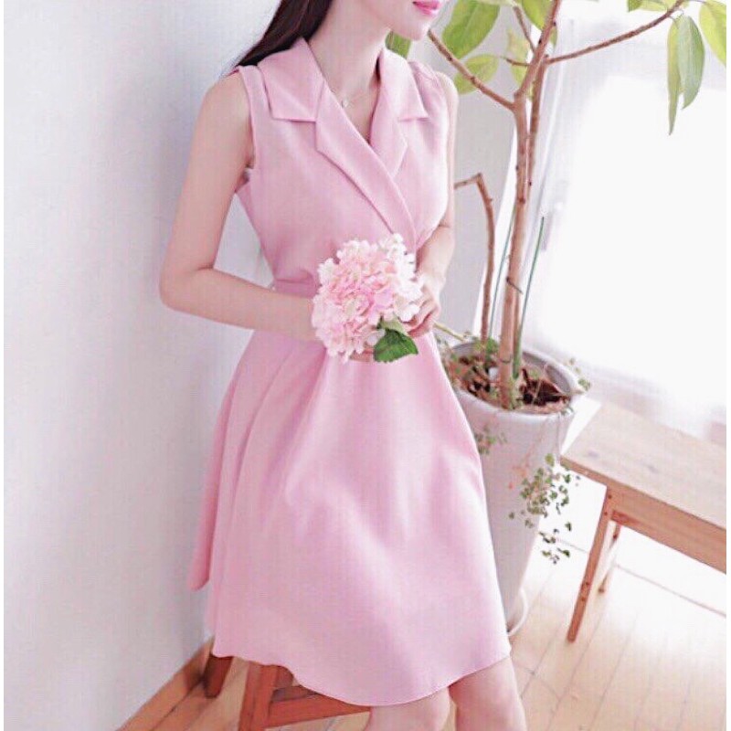 Đầm hồng xoè cổ vest (kèm hình thật) | BigBuy360 - bigbuy360.vn