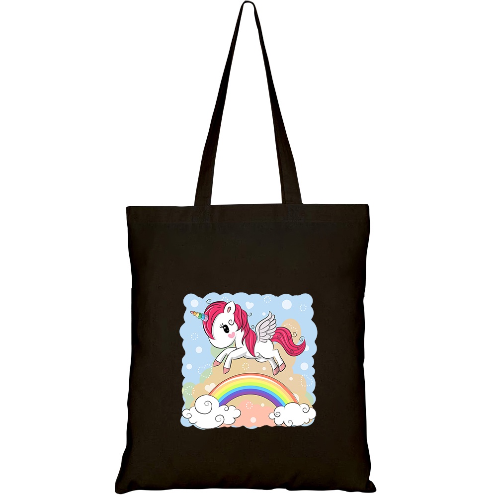 Túi vải tote canvas HTFashion in hình cute cartoon unicorn flying over HT545