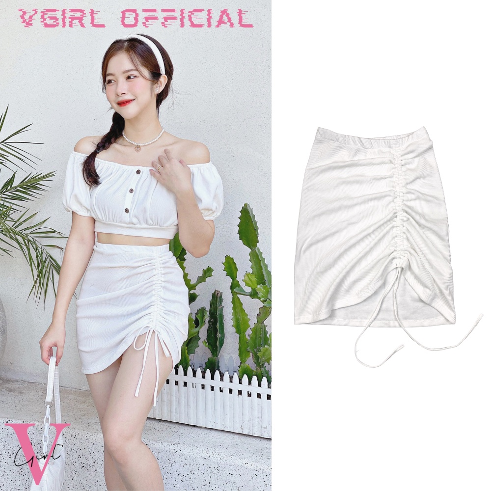 Chân váy rút VGIRL lưng cao dây rút 1 bên ôm body chất bo gân co giãn [ẢNH ĐỘC QUYỀN]