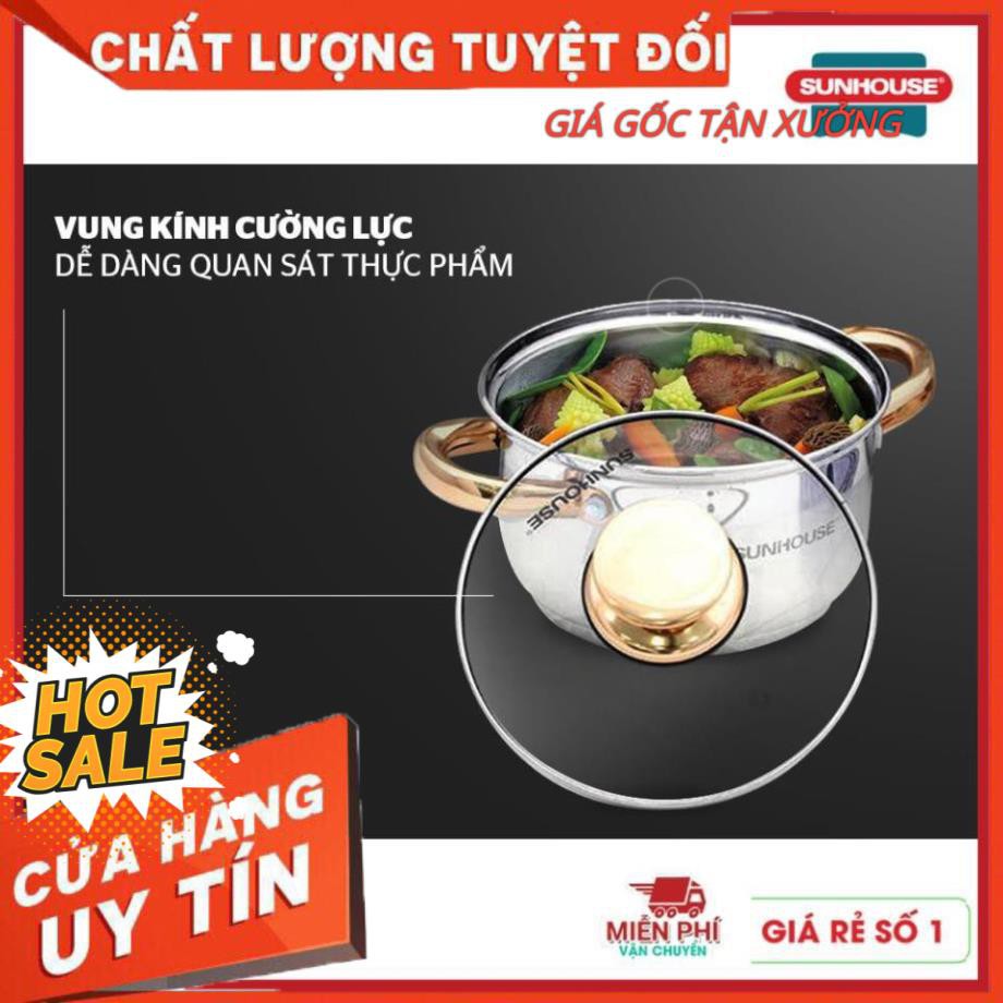 [Size 16,20,24cm] Bộ nồi inox 5 đáy Sunhouse SH781 dùng mọi loại bếp từ bếp gas bếp hồng ngoại