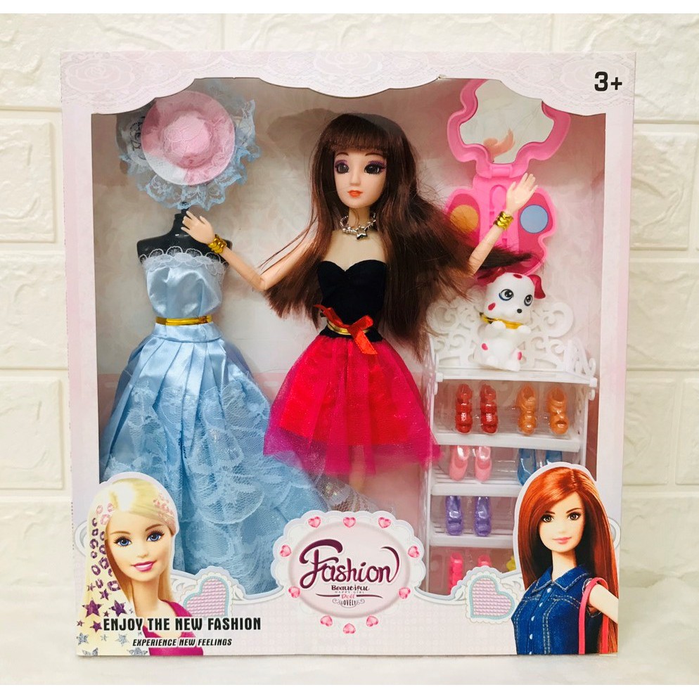 BÚP BÊ BARBIE và TỦ GIÀY VÁY MŨ THỜI TRANG CÙNG HỘP TRANG ĐIỂM