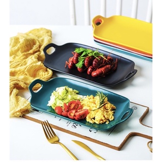 Khay sứ chữ Nhật trơn 2 quai 29cm , Khay sứ nướng đựng đồ ăn , Đĩa sứ chữ nhật pastel