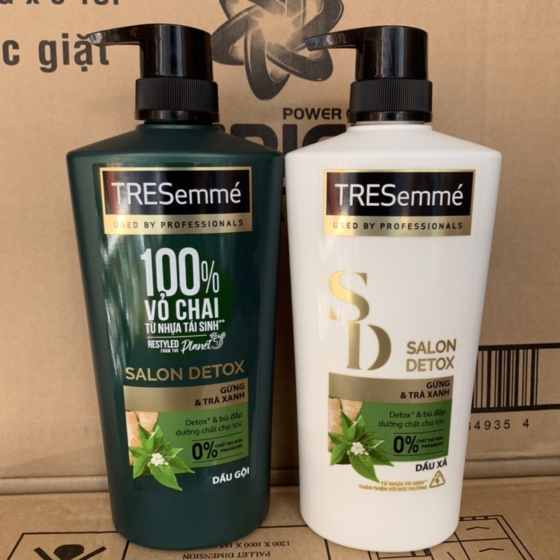 Combo Dầu gội 640g và Dầu Xả 620g Tresemme Salon Detox gừng và trà xanh Detox tóc chắc khỏe