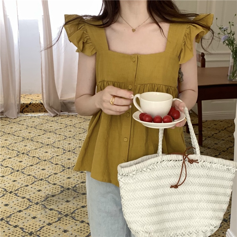 Áo Sát Nách Cổ Vuông Cài Nút Ngọt Ngào Phong Cách Mới 52247