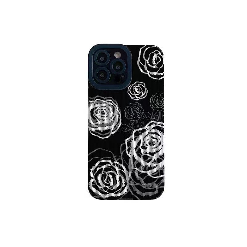 Ốp Điện Thoại Da Cừu Mềm Họa Tiết Hoa Hồng Trắng Đen Cho iphone 14 promax 14 plus 6 7 8plus X 11 12 13 13promax