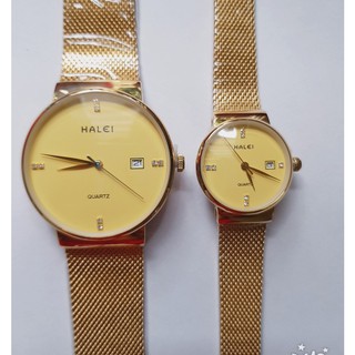 Đồng Hồ Nam Halei 8024 Dây Lụa Mặt Vàng Cao Cấp