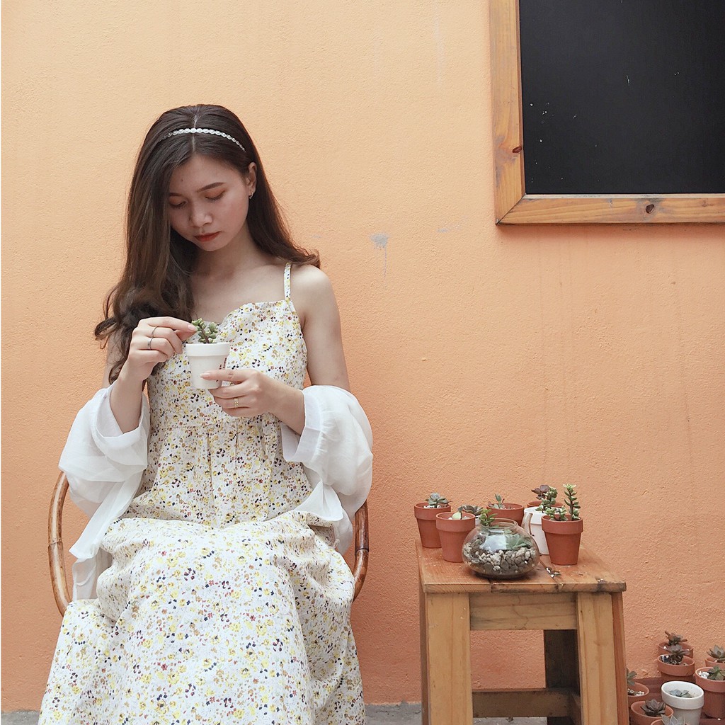 Váy Hai Dây Hoa Nhí Vàng ⚡ Casper.Store | FREESHIP | ⚡ Đầm suông 2 dây nữ dáng dài họa tiết hoa nhí vintage Ulzzang | BigBuy360 - bigbuy360.vn