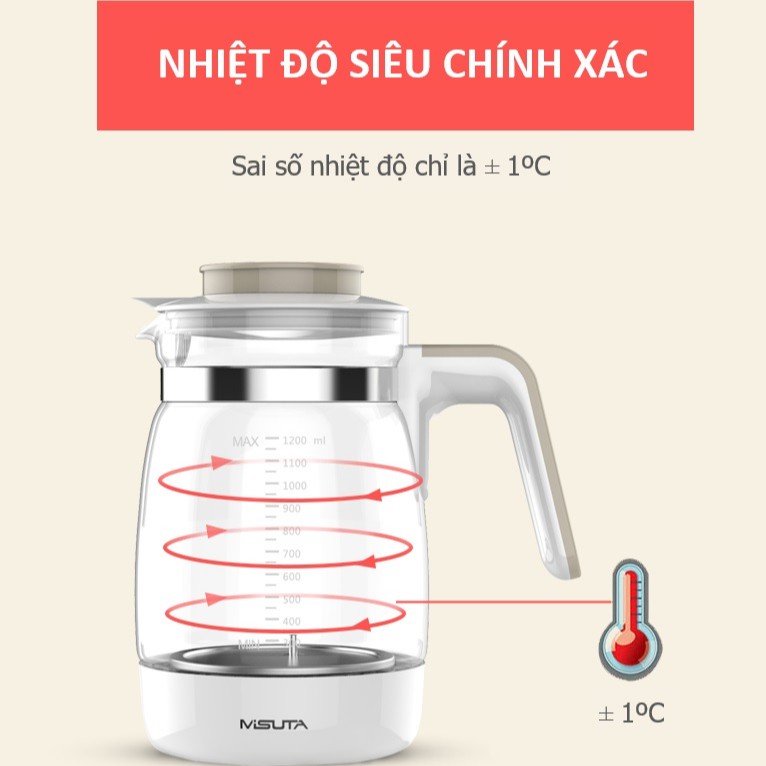 Bình đun nước pha sữa-Máy đun nước pha sữa MISUTA- Máy hâm nước pha sữa MISUTA 1,2L mới nhất+TẶNG KÈM JACK CHUYỂN ĐỔI