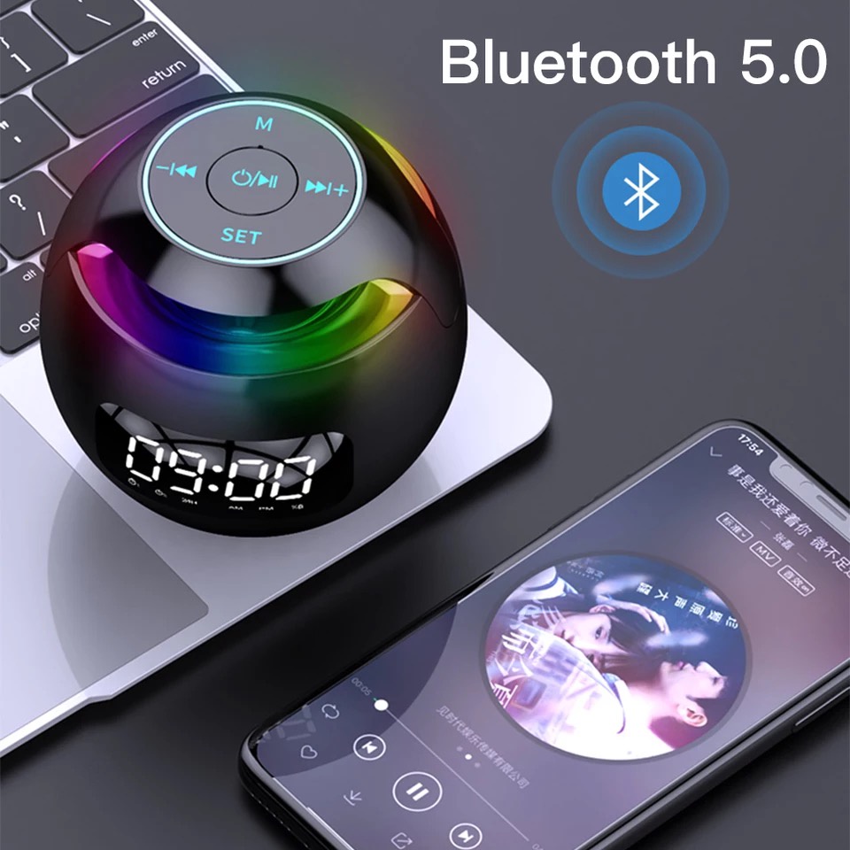 Loa Bluetooth 5.0 Âm Thanh HI-Fi Tích Hợp Đồng Hồ Báo Thức Hỗ Trợ FM TF