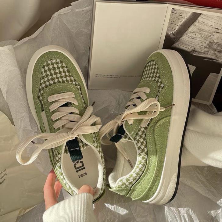 ️🎼 Giày Thể Thao Nữ Đế Độn Hoạ Tiết Houndstooth Đế Bánh Mì Tăng Chiều Cao HotTrend