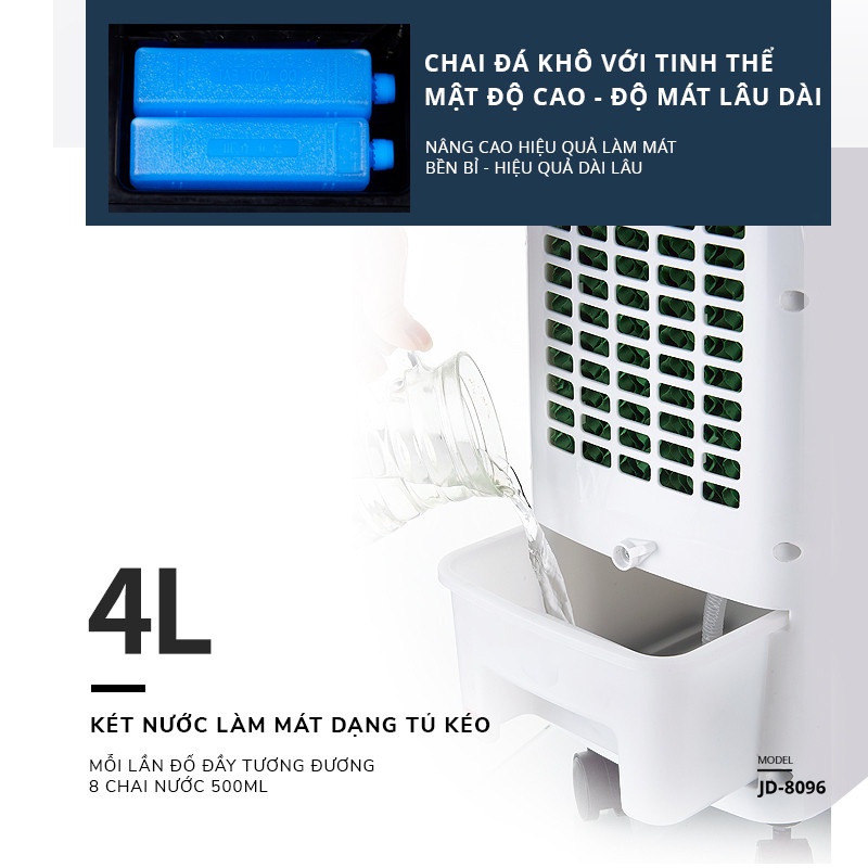 Quạt Điều Hòa Hơi Nước Mini Kaisa Villa, Máy làm mát không khí, Vận Hành Êm ái, Tặng 2 cục đá khô