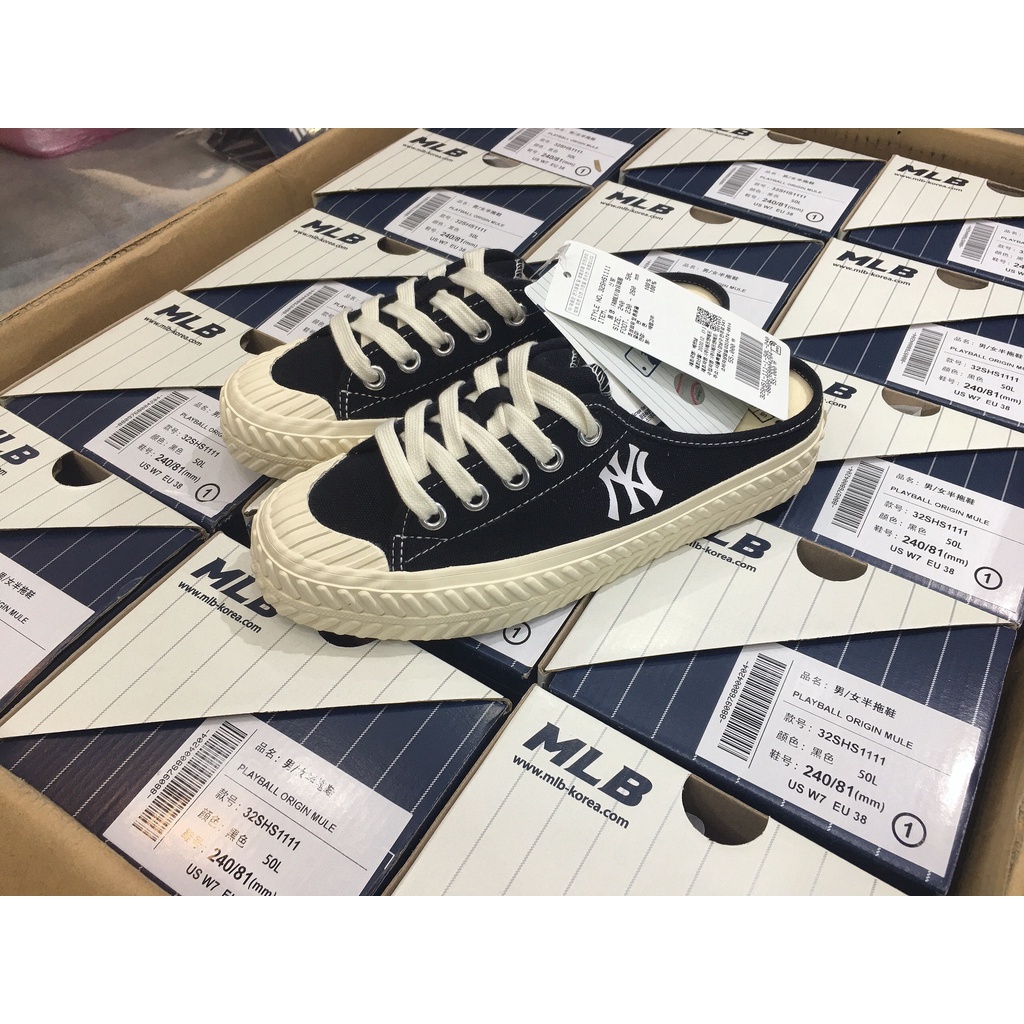 *Chính Hãng* Giày đạp gót Sneaker MLB Playball Origin Mule NY Đen Black