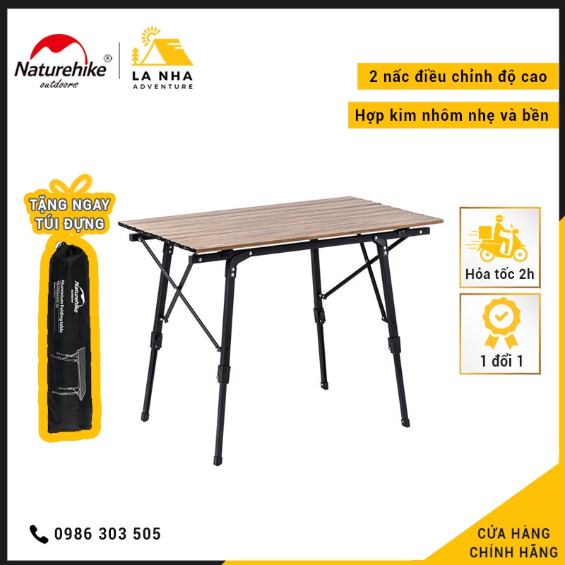 Bàn nhôm điều chỉnh độ cao Naturehike Là Nhà NH19Z003-D vân gỗ Vintage, tiện mang đi dã ngoại, cắm trại, du lịch