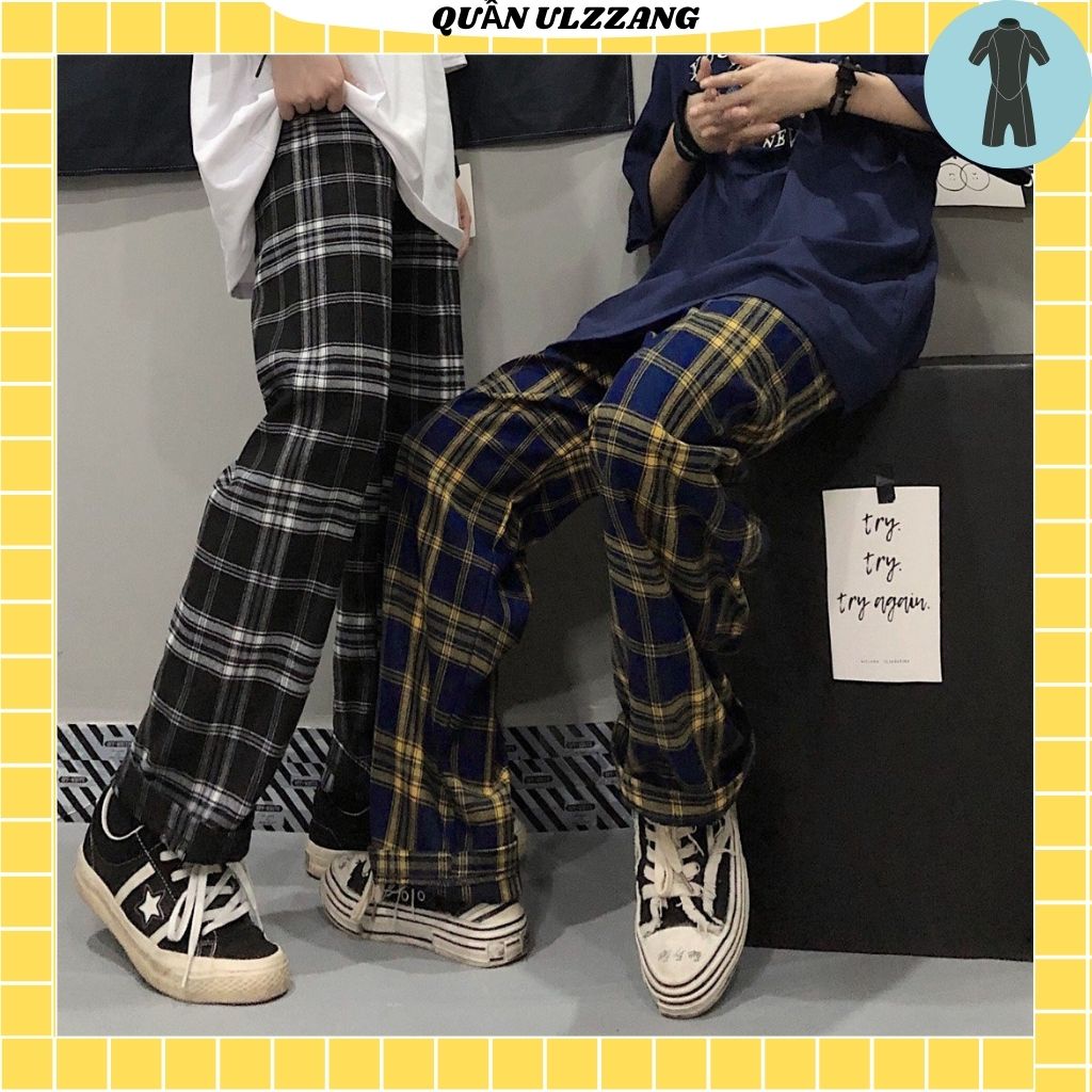 Quần kaki caro nam nữ ống rộng ulzzang , vải kaki mềm mại