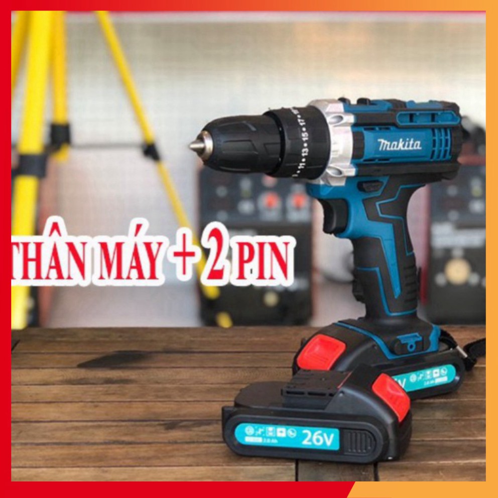 Máy Khoan Pin MAKITA 26V - khoan tường, bắn vít - TẶNG Kèm 24 Chi Tiết - Kho Miền Nam