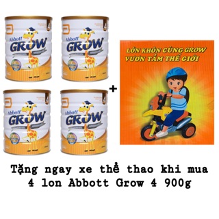 Bộ 4 lon Abbott Grow 4 ,Grow 6+ 900g tặng 1 Xe thể thao