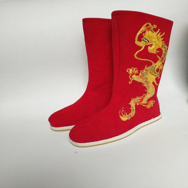 Giày Bốt Cổ Cao Họa Tiết Rồng Phượng Hoàng Hóa Trang Cho Nam Nữ