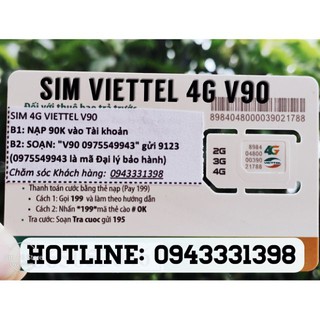 [Siêu giảm giá]-Sim 4G Viettel V90 Tặng 60Gb/tháng, 50p ngoại mạng và miễn phí gọi nội mạng