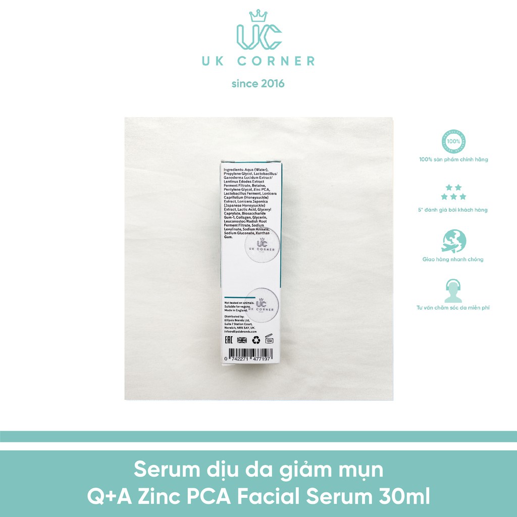 Serum dịu da giảm mụn Q+A Zinc PCA Facial Serum 30ml