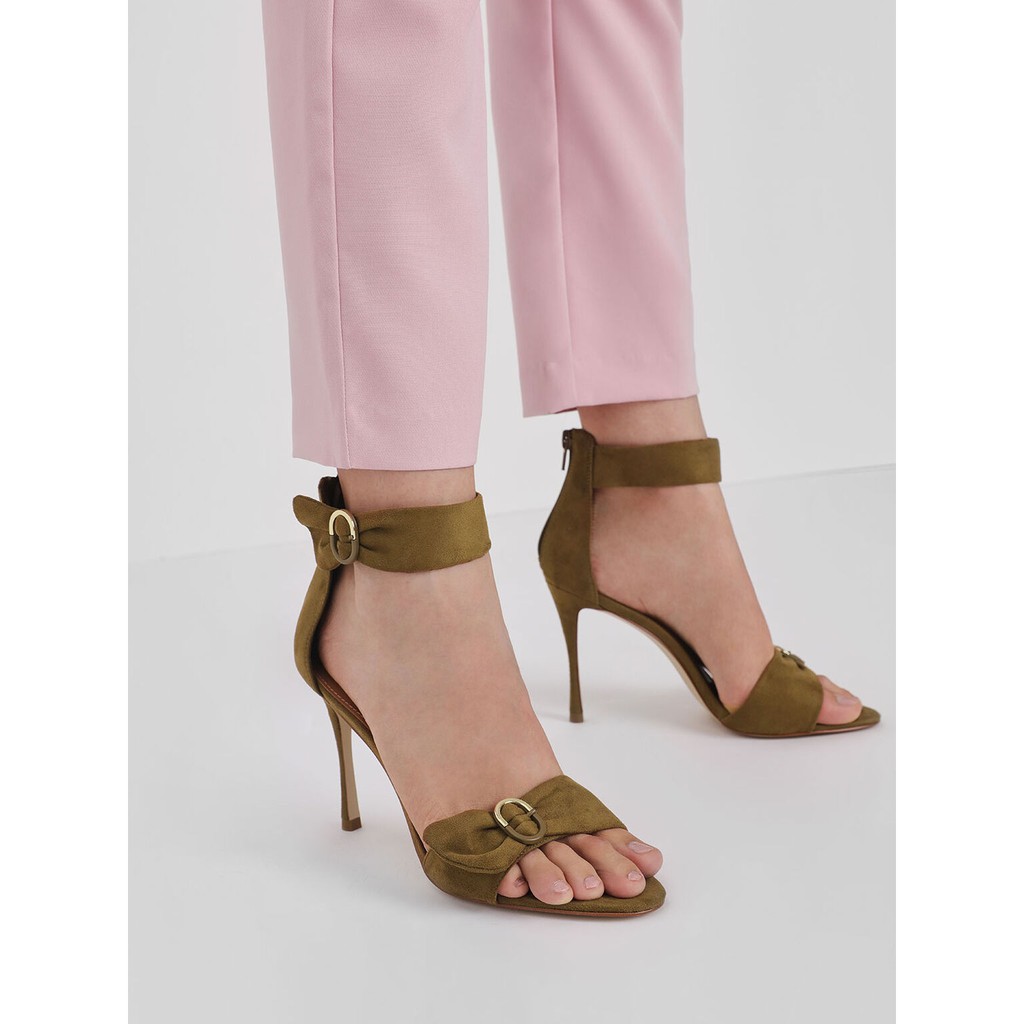 Thanh lý CHARLES & KEITH - Giày cao gót đính nơ Ruched Two Tone Buckle Stiletto, new 99,9%, cnk