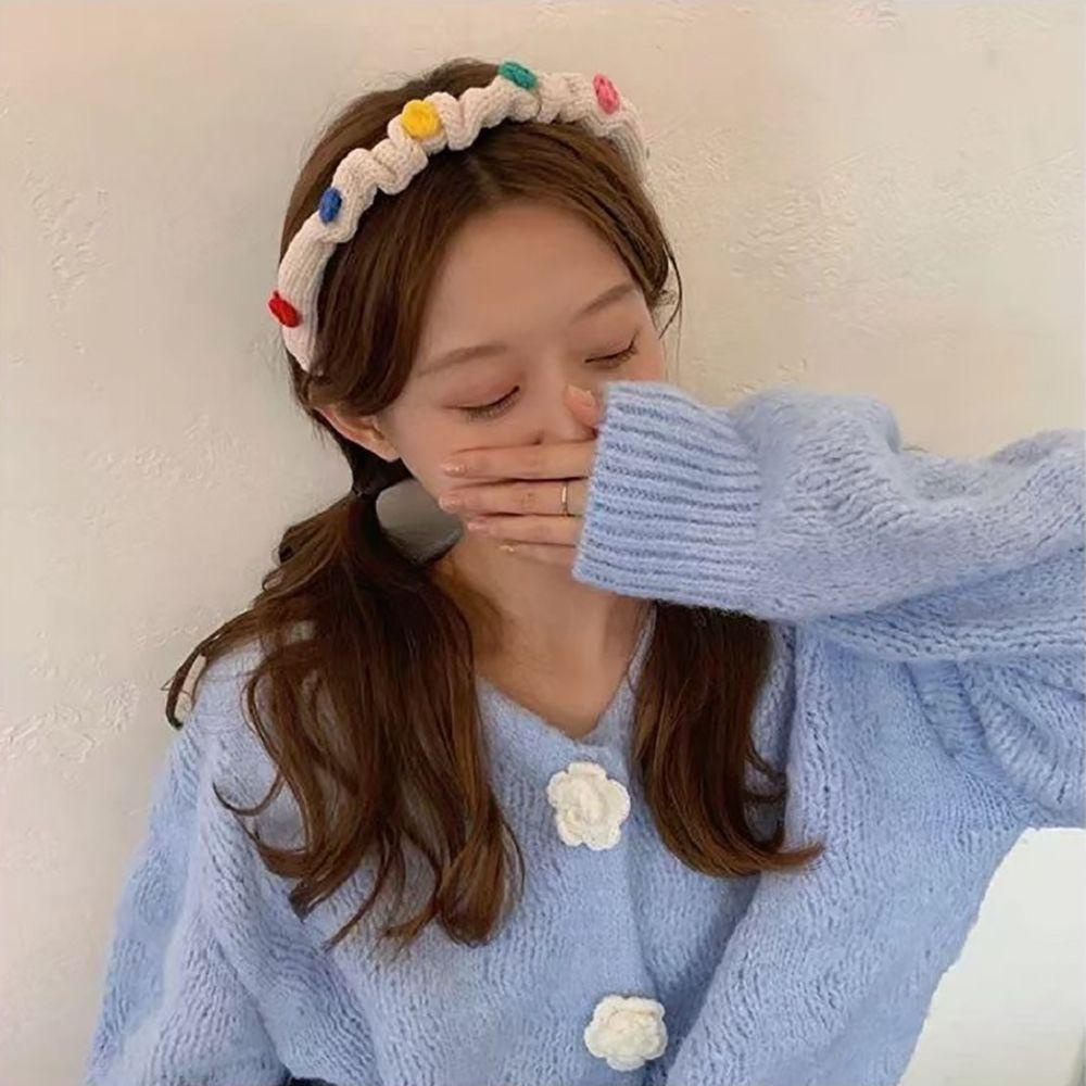 TWINKLE Cài Tóc Đan Len Họa Tiết Hoa Màu Kẹo Ngọt Phong Cách Retro Dễ Thương Cho Nữ