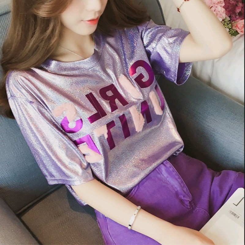 Áo phông kim tuyến in chữ nổi Ulzzang