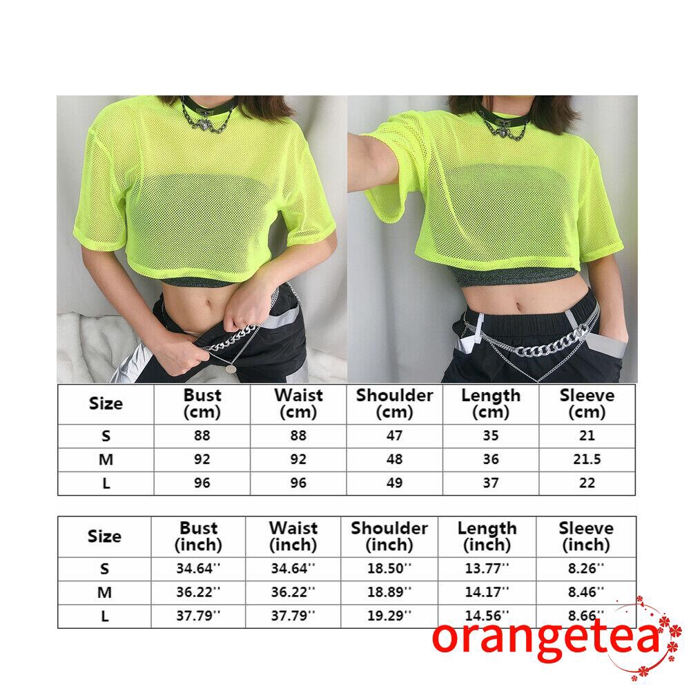 Áo Thun Lưới Crop Top Tay Ngắn Màu Trơn Thời Trang Dành Cho Nữ