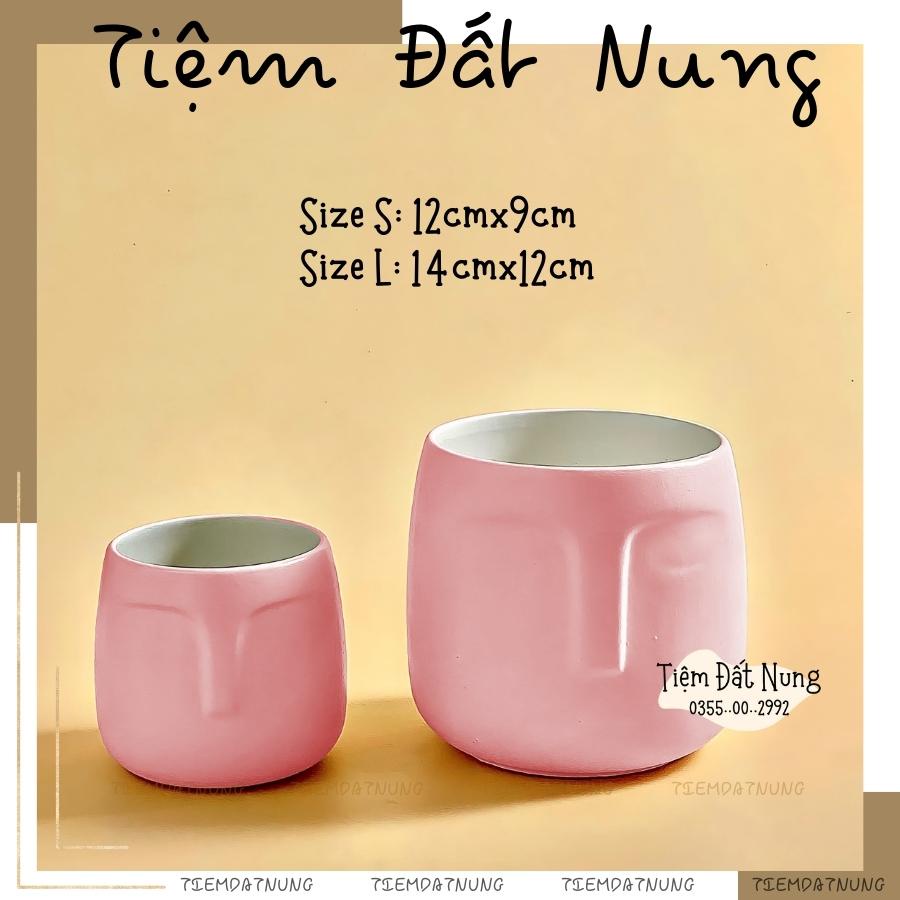 Chậu cây để bàn, Chậu trồng cây cảnh văn phòng dáng Mặt Người tiệm đất nung Bát Tràng