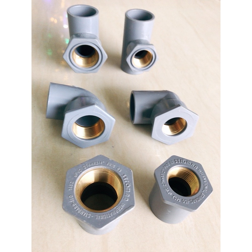 Ren đồng PVC,Măng sông ren đồng, Cút ren đồng, Tê ren đồng phi 27