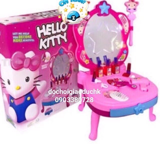 Bàn trang điểm Hello Kitty màu hồng cho bé đèn nhac, chìa khoá mở tủ