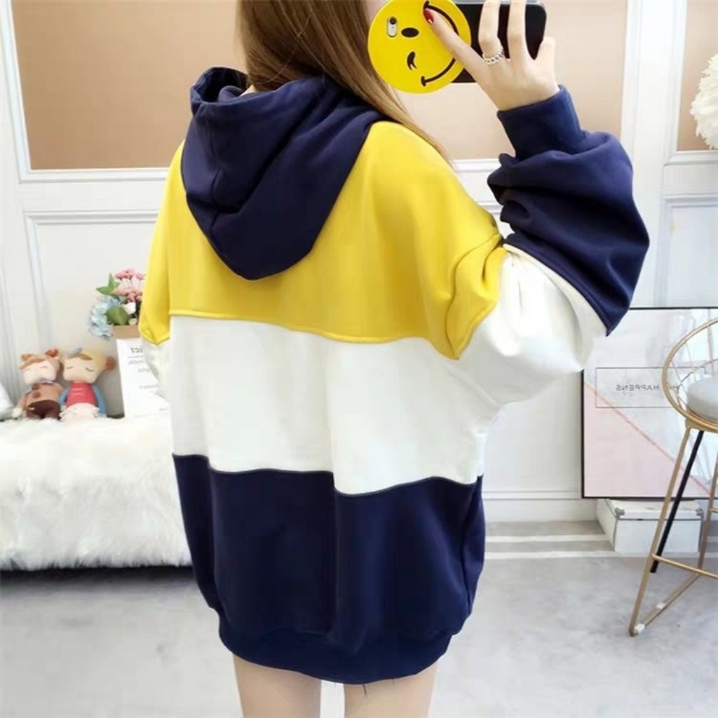 Áo khoác nỉ Hoodie KN18 phối sọc ngang 3 màu kiểu dáng Hàn Quốc năng động, trẻ trung, form unisex nam và nữ