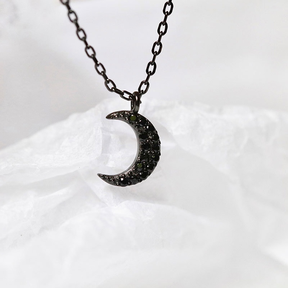 Women Rhinestone Crescent Moon Pendant Clavicle Chain Necklace Jewelry Gift