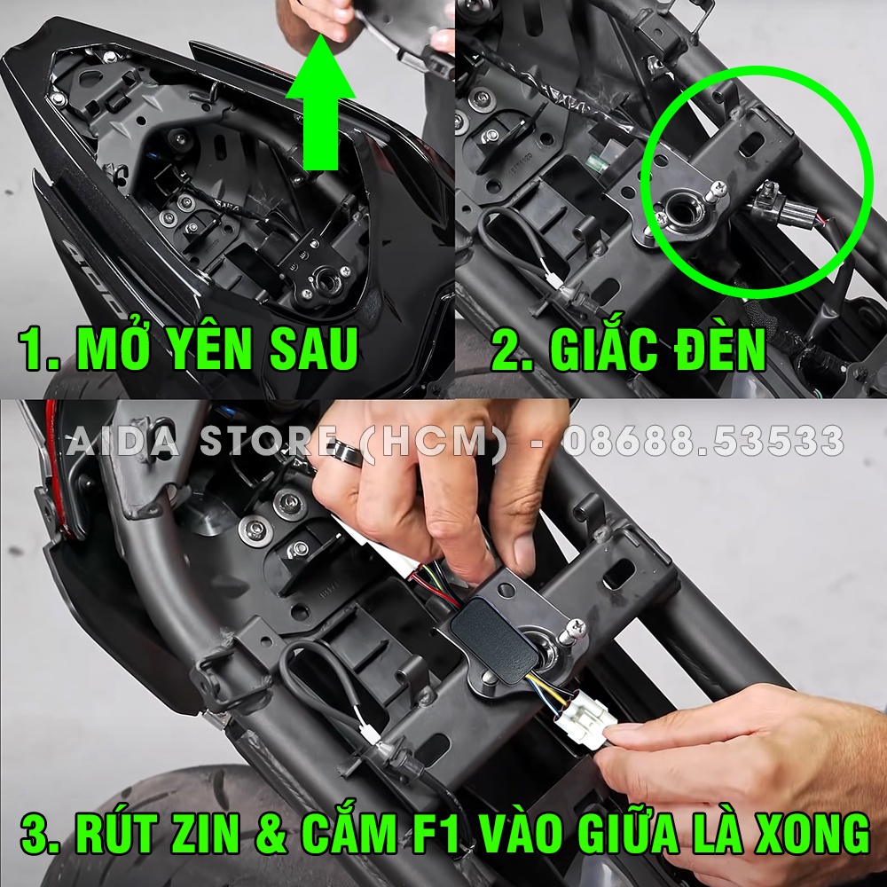Bộ mạch sẵn giắc zin tạo chớp F1 cho PKL Kawasaki đèn hậu LED