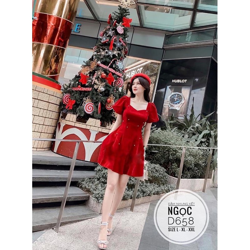 Bigsize Đầm nhung kết ngọc D658