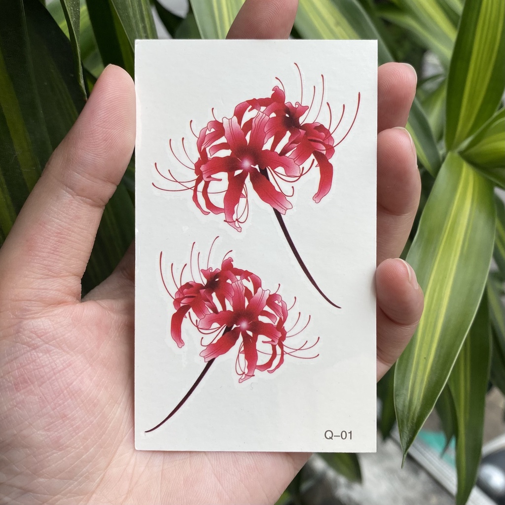 Hình xăm dán tạm thời hoa bỉ ngạn q01 size mini &lt; 10x6cm