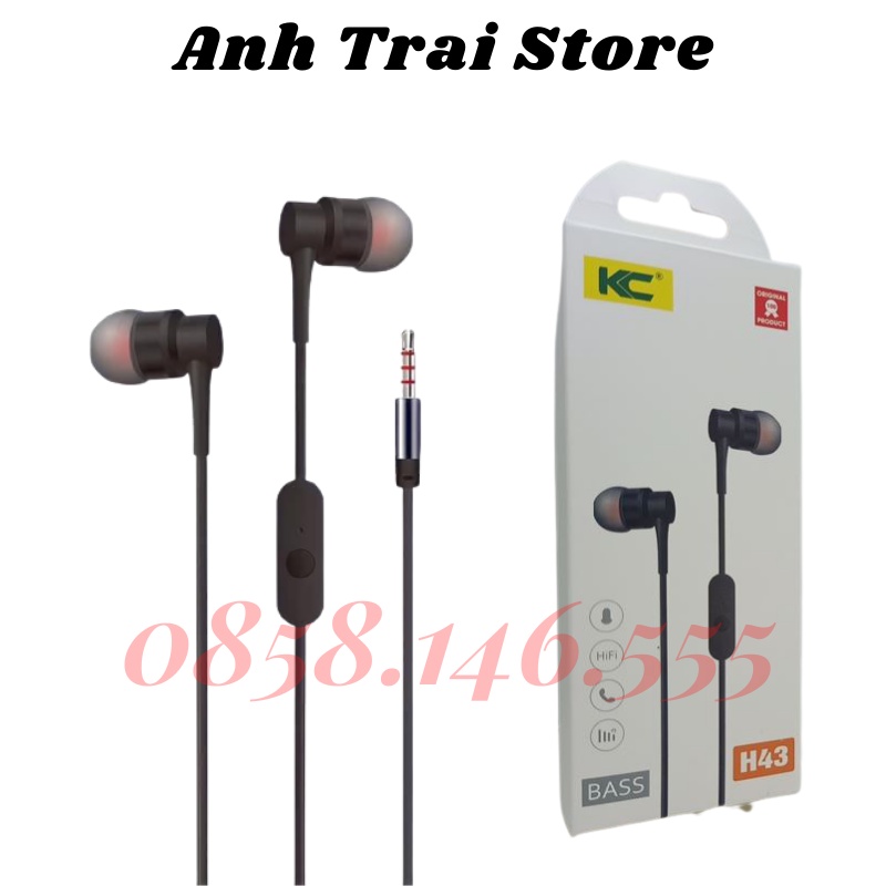 Tai nghe chính hãng KC H43  Tai Nghe có núm cao su giắc 3.5mm - Bảo hành 12 tháng